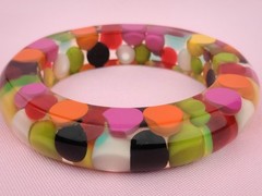 Vtg 1960s SOBRAL Clear Lucite Colorful Injected Bubble Chunky Bracelet Mod 8″