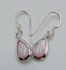 925 Pink Chalcedony Teardrop 1in Drop Earrings Sterling Silver Bezel Set Pear