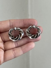 Vintage 925 Sterling Silver Twisted Door Knocker Style Hoop Earrings No Stone