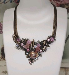 Vintage Steampunk Garden Party Glass Crystal Bronze Necklace Earrings