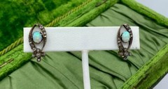 Art Deco Opal Rose Cut Diamond Earrings 14 Karat Gold Antique