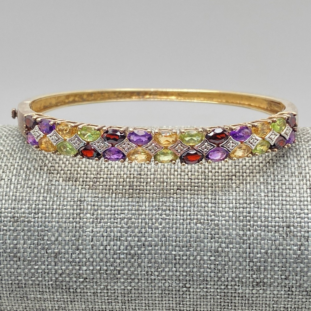 925 Sterling Silver Bracelet Multi Gemstone Heart Link Gold Filled 14K Vintage