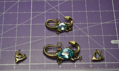 REJA Sterling SALAMANDER LIZARD Brooch Earrings AQUA GLASS BELLY Vtg Set Signed
