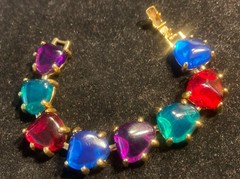 Runway Lucite Resin Multi Color Bracelet Couture GoldTone 80’s VTG 6.75″