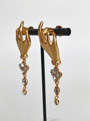 Schiaparelli Gold Tone Hand Clover Drop Earrings