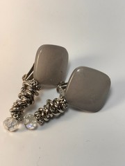 Vintage Maximalist Clip Earrings Chunky Abstract White Lucite Mixed Metal Tones