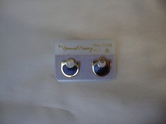 VINTAGE SAMUEL HUANG SIGNED CLOISONNE RETRO MOD BLACK GRAY ENAMEL EARRINGS