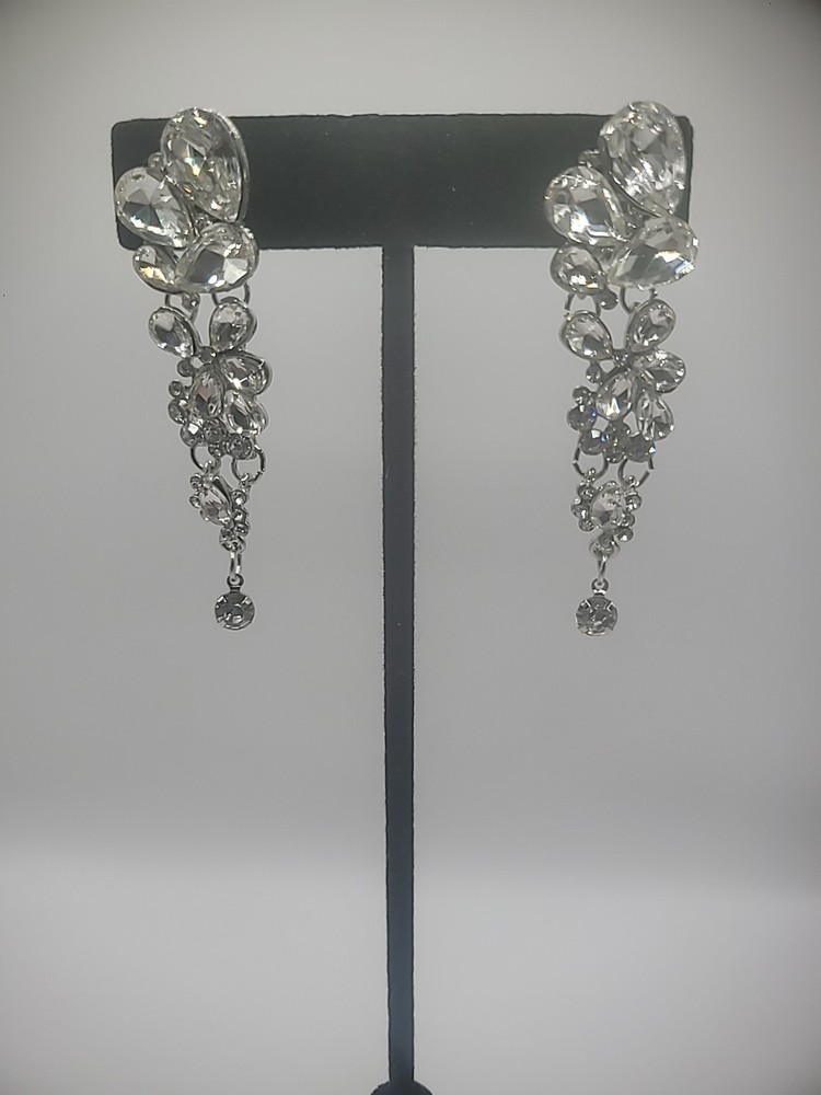 Vintage Chandelier Earrings Crystal Clip On Huggie Dangle Drop Jewelry Costume