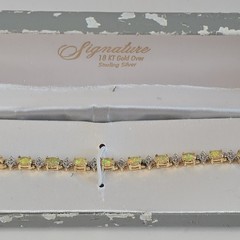 18kt Gold Over Sterling Silver Diamonds & Created Fire Opal Tennis Bracelet 7.5