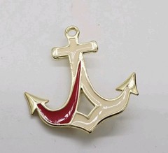 Anchor Ship Brooch Red White Enamel Gold tone Vintage 2.25 in