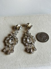Vintage Swarovski Brand Rhodium Plated Crystal Chandelier Dangle Clip Earrings