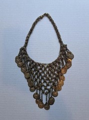 Vintage Boho Gold Tone Chainmail Coin Bib Choker Statement Necklace 18” H3