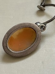 Antique 800 Silver Cameo Pendant Necklace W/Clip On Earrings & Brooch Pendant 2″