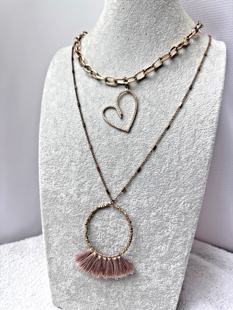 VTG HEART 1990s 2000s y2k Circle Modernist *2 Necklaces Stack* Lot Choker Unique