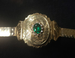 Wonderful 14kt Solid Yellow Gold Victorian Bracelet – Large Emerald w/Diamonds