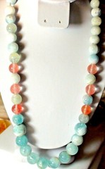 390.80ct 100% NATURAL ROUND AQUAMARINE,CHERRY QUARTZ 925 SILVER CLASP NECKLACE.