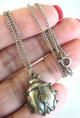 Vintage Ladybug Silver Tone Pendant Necklace 16″ Curb Link Chain