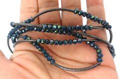 Art Deco Flapper Necklace Peacock Blue Iridescent Teal Glass Gunmetal Tube Beads