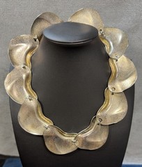 Vintage Modernist Statement Necklace Silver Tone Mirror Finish Chunky Collar