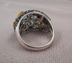 JTV Gold Sterling Silver Spinel Blue Topaz Citrine Peridot Flower Ring NIB Sz 7