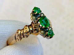 Antique Gold Filled Ring 2.09g Jewelry Size 6.75 Band Green & White Stones *READ