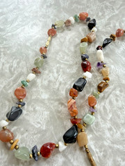 Lot of 2 Vintage Beggars Bead Necklace Polished Stone Multicolor 16 inch Barrel