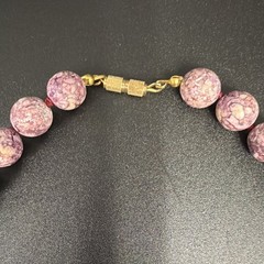 Vintage Graduated Lepidolite Stone Beaded Necklace, Barrel Closure, Knotted