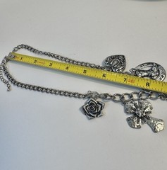 Chunky Horse Cross Rose Boot Charm Necklace Silver Tone Adjustable Length