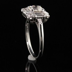14K Gold Over 2CT Round Lab Created Diamond Ring Vintage Art Deco Halo Baguette