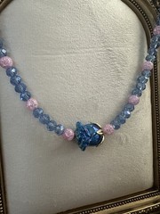 Crystal Glass Rose Necklace Faceted AB & Crackle Glass Beads Tagged By Maker