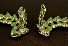 Vintage B David Rhinestone Clip Earrings Aurora Borealis Gold Tone Crescents