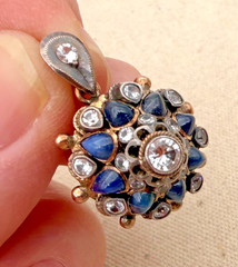 Antique Victorian Lapis Lazuli & Colorless Gemstone Cluster Pendant Mixed Metal