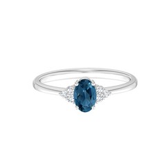 Trio Natural Zircon 7X5 MM Oval London Blue Topaz 925 Sterling Silver Ring