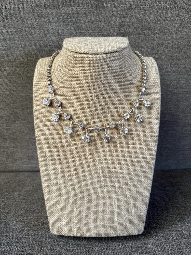 Vintage Rhinestone Necklace Choker Signed Gale Silver Tone 1950s 1960s Glows!