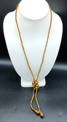 Vintage Lariat Tassel Necklace Beaded Gold Tone Faceted Bicone Sparkle Bow 29″