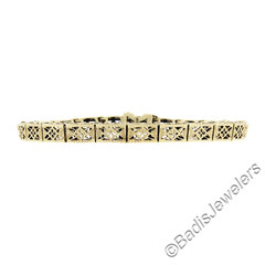 Antique Art Deco Rare Yellow Gold 7″ 5.2mm Open Filigree Work Line Bracelet