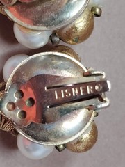 Vintage Lisner Clip On Earrings Gold Tone Pearl Bead Cluster Clear AB Crystal