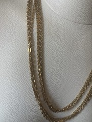 Vintage crown Trifari 3 strand Gold tone necklace 56in Long P5