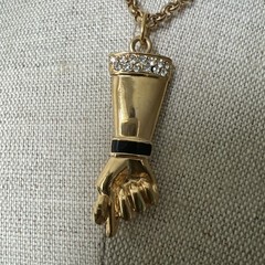 Vintage JACKIE COLLINS Rhinestone & Enamel FIGA Pendant Necklace – 28” – 1980s