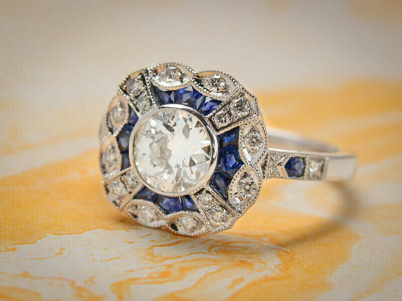 Mid Century Art Deco Cluster Ring 2.2Ct Round Lab Created Diamond 10k White Gold