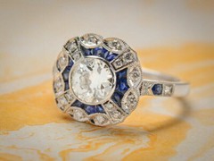 Mid Century Art Deco Cluster Ring 2.2Ct Round Lab Created Diamond 10k White Gold