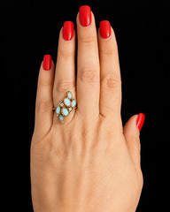1960s Vintage Diamonds Opals 14k Yellow Gold Cocktail Ring Retro Estate Gift