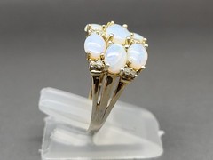 Womans Vintage Fire Opal Diamond Cluster Sterling Silver Cocktail Ring Size 5.5