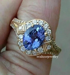 3Ct Art Deco Oval Cut Sapphire & Lab Created Diamond 925 Silver Engagement Ring