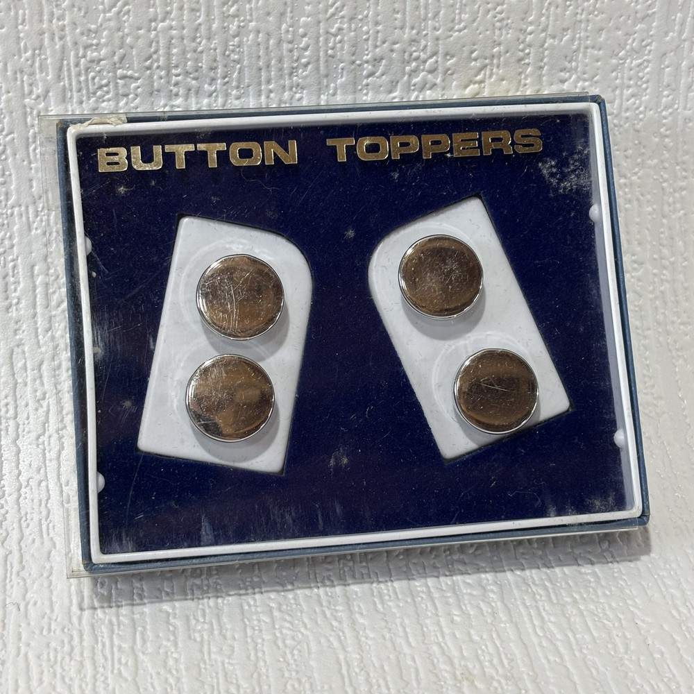 Vintage Swank Button Toppers Round Silver Tone Box Set of 4