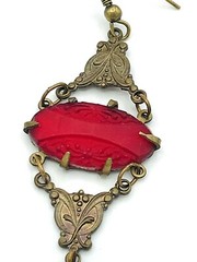 Vintage Signed GWS Glass Works Studio Victorian Copper Red Glass Earrings