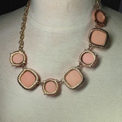 Vintage Statement Necklace, Faux Fire Opal, Orange, Gold Tone Chain, c. 1970s