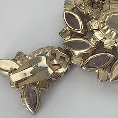 VINTAGE LILAC PINK FROSTED GLASS AB BROOCH & CLIP EARRINGS SET NAVETTE