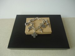 VTG Sterling Silver Religious Cross Double Sided Charm Oval Link Chain Bracelet