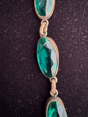 Stunning Antique Art Deco Emerald Green Glass Panel Link Bracelet 1930’s